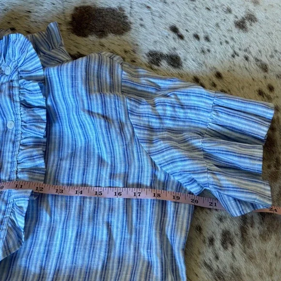 MILLE Resort Violetts Blue Striped Linen Dress Size Small Ruffle - Picture 8 of 9